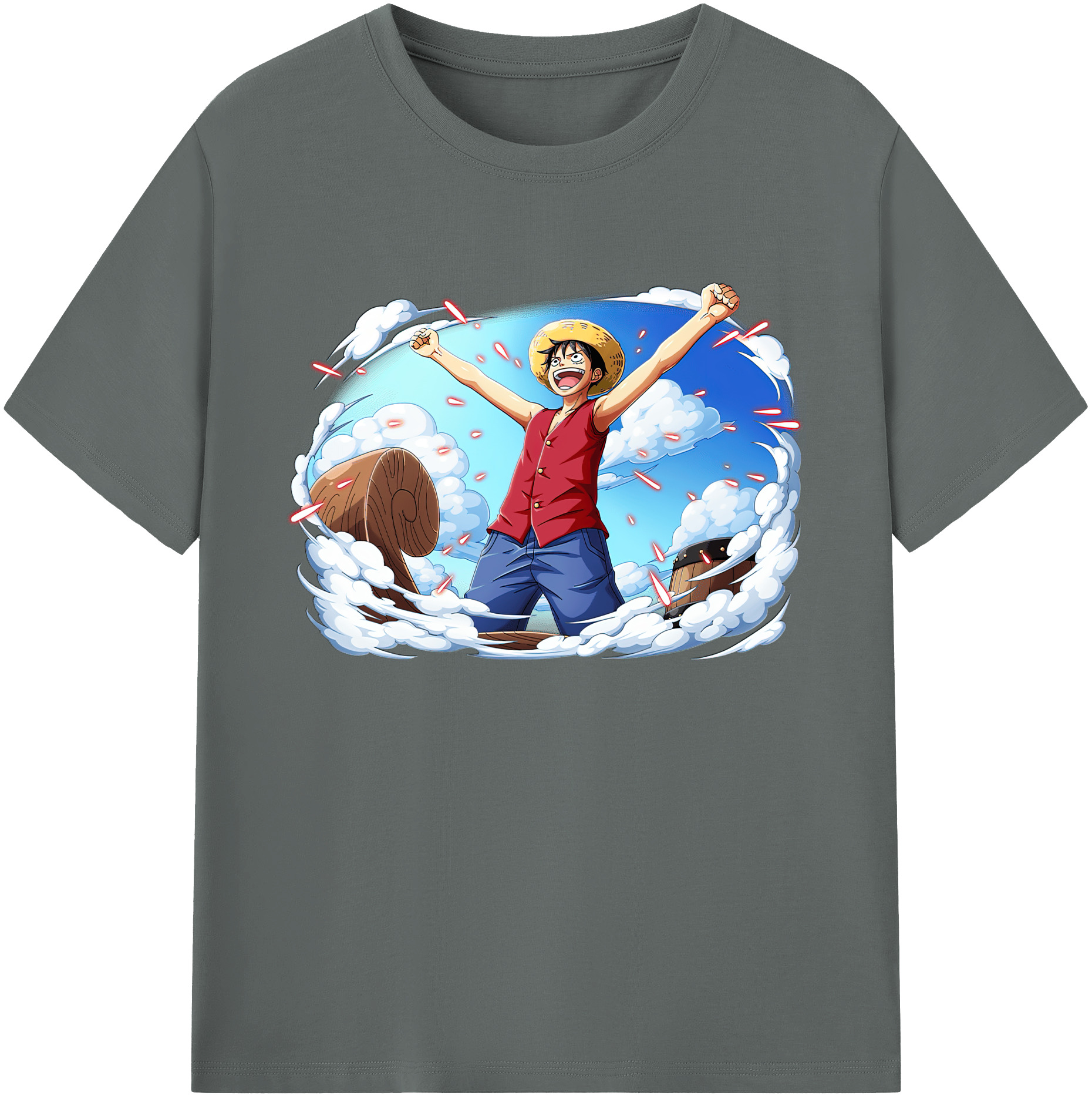 ワンピース モンキー・D・ルフィ ONE PIECE Monkey D. Luffy 綿100％ メンズ半袖Tシャツ｜肌触りやわらか＆通気性